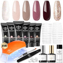 Modelones Poly Extension Gel Nail Kit 6 Colors 8 W Nail Lamp Brown Red Gel -NEW - Brand New