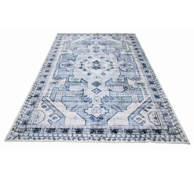 BIBB HOME WASHABLE FLANNEL PRINTED AREA RUG LATEX BACK 4X6FT - VINTAGE AZURE - Like New