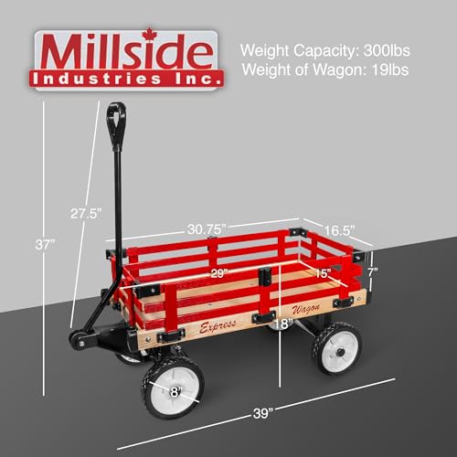 MILLSIDE CONVERTIBLE WOOD WAGON CART 16" X 34" - WOOD/RED - Like New