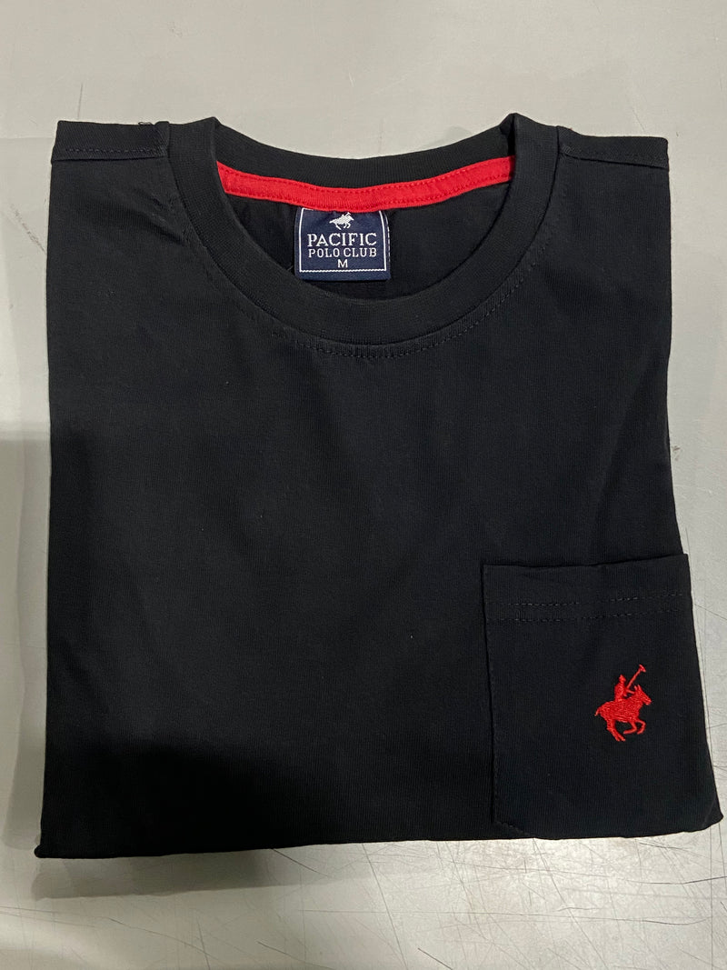 PACIFIC POLO CLUB MEN'S PACIFIC POLO CLUB SOFT BREATHABLE TEES - M- BLACK/RED - Brand New