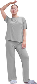 TALMONT WOMEN'S PAJAMA SET SHORT SLEEVE 2 PIECE OUTFITS LOUNGE SET - 3XL - GRAY - Brand New
