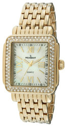 PEUGEOT WOMEN RECTANGLE DRESS WATCH WITH CRYSTAL DECORATED BEZEL - GOLD - Like New