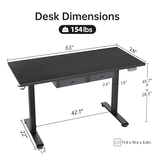 Agilestic Standing Desk 2 Drawers Adjustable Height Electric Storage - BLACK - Like New