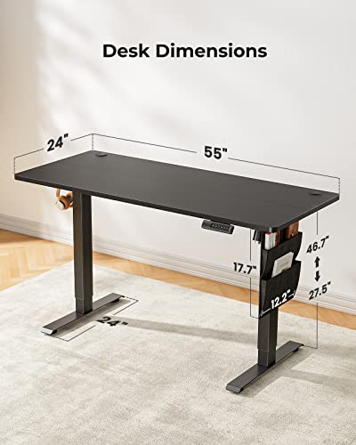 MARSAL STANDING DESK ADJUSTABLE HEIGHT 55X24" DESK STORAGE TZESD8B - DARK BLACK - Like New