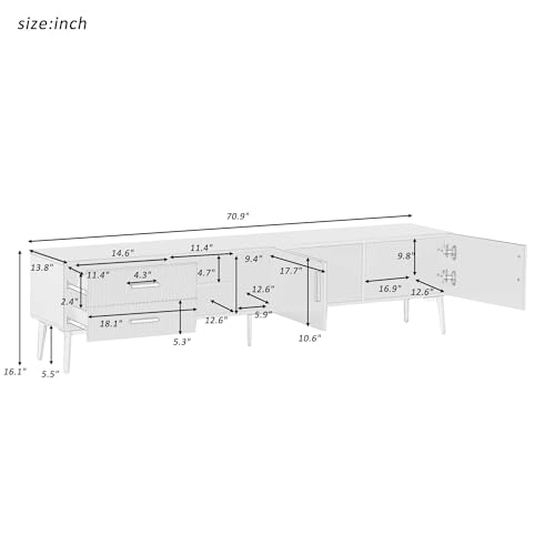 WASAFIRE MODERN TV STAND WITH 5 CHAMPAGNE LEGS-DURABLE STYLISH SPACIOUS -WHITE - Like New
