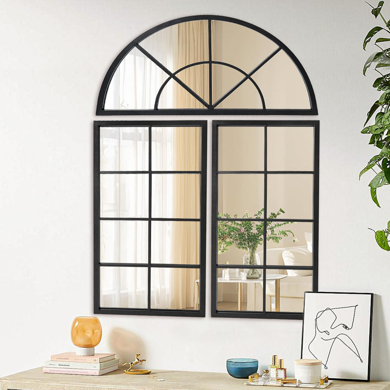 NXHOME BLACK ARCHED WINDOW FINISHED METAL MIRROR 47.24×31.5" SET OF 3PCS SPLICED - Like New