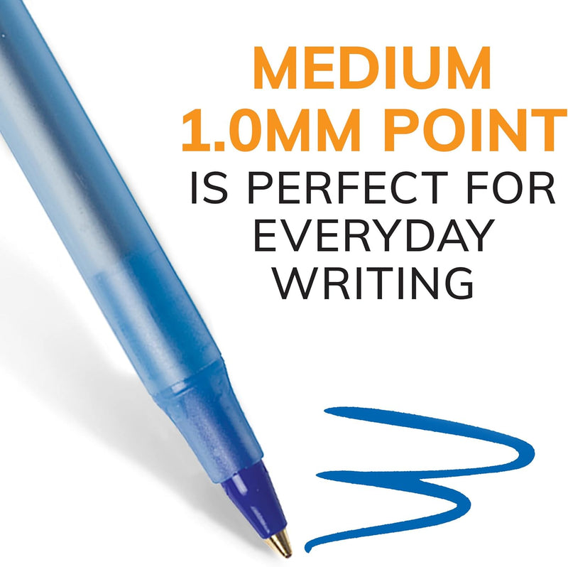 BIC ROUND STIC BALLPOINT PENS, MEDIUM POINT, 1.0 MM BLUE INK, PACK OF 12 - BLUE - Brand New