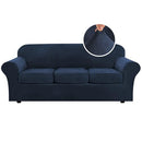 H.VERSAILTEX MODERN VELVET PLUSH 4 HIGH STRETCH SOFA SLIPCOVER FURNITURE NAVY - Like New
