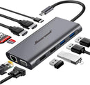 Hiearcool USB C Hub Laptop Docking Station 11IN1 Triple Display Type C - Gray Like New