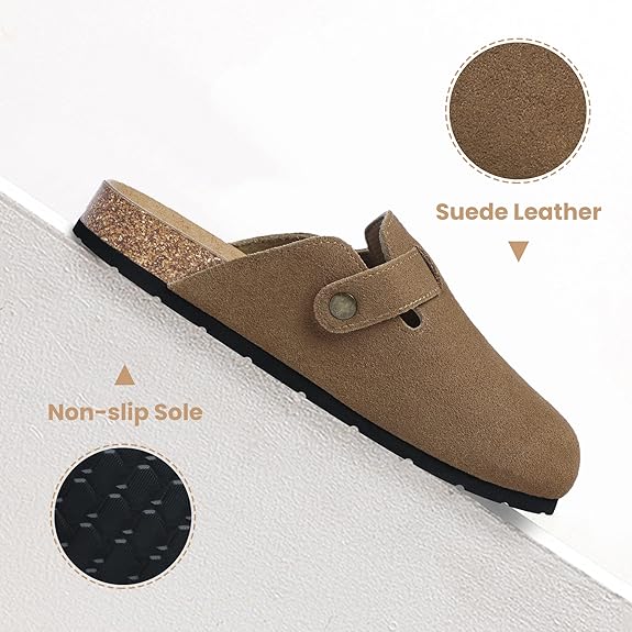 XIAKOLAKA WOMEN'S SUEDE CLOGS BUCKLE SLIP ON FOOTBED - SIZE: WOMEN 10.5 - BROWN - Like New