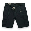 BLU ROCK NEW YORK MENS FLEX STRETCH BELTED CARGO SHORTS - SIZE: MEN 34 - BLACK - Brand New