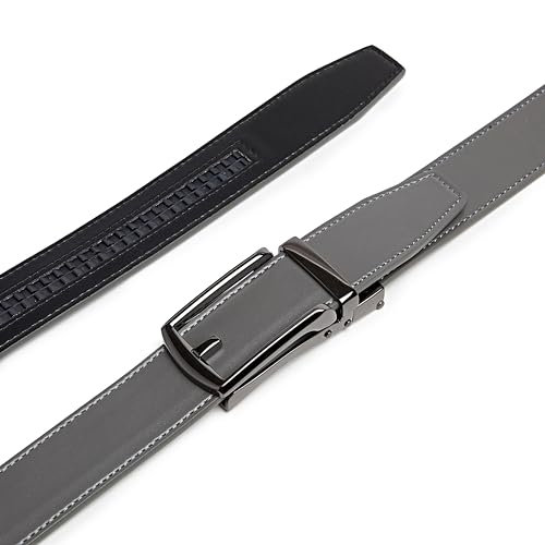 CARLO FELLINI GENUINE LEATHER RATCHET BELT - GRAY BELT / BLACK BUCKLE - Like New
