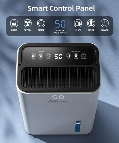 BRITSOU 34 PINT DEHUMIDIFIER FOR BASEMENT WITH DRAIN PD11CS - WHITE/BLACK - Like New