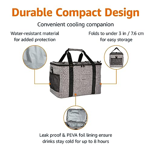 AMAZON BASICS SOFT INSULATED COOLER BAG, 50 CAN CAPACITY CY-CL2001 - GRAY - Like New