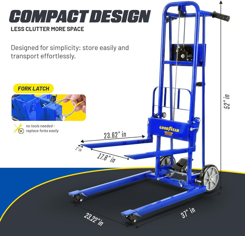 Goodyear 330 Lbs Material Lift & Stacker - Manual Winch, Max Lift 40" Inches