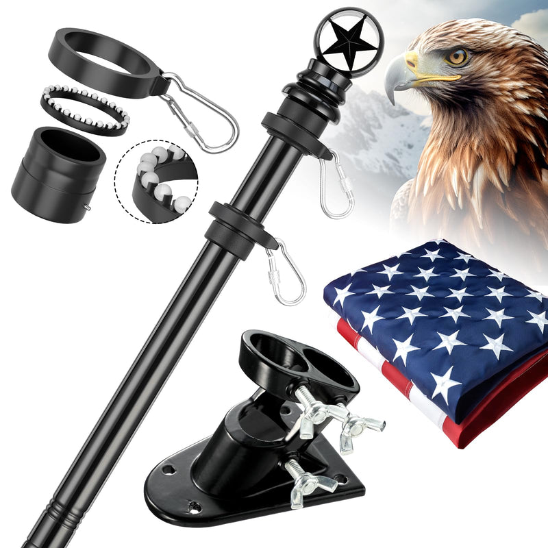 HANGMAICOME AMERICAN FLAG POLE KIT 5FT HEAVY DUTY STAINLESS STEEL FLAGPOLE BLACK - Like New