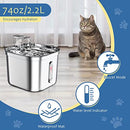 MISFANS PET WATER FOUNTAIN STAINLESS STEEL,74OZ/2.2L WATER DISPENSER - BT0002-2 - Like New