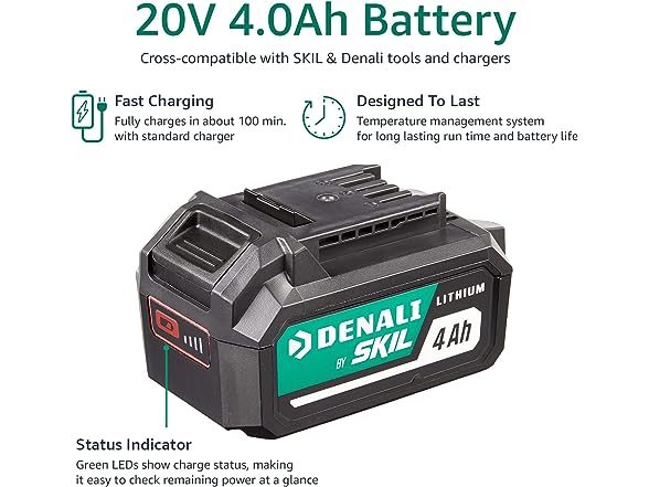 DENALI BY SKIL 20V 4.0AH LITHIUM BATTERY ABY5196B-00 - BLACK - Like New