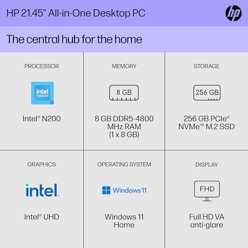 HP 22" All-in-One Desktop FHD N200 8GB 256GB SSD 22-DG0012 - WHITE - Like New