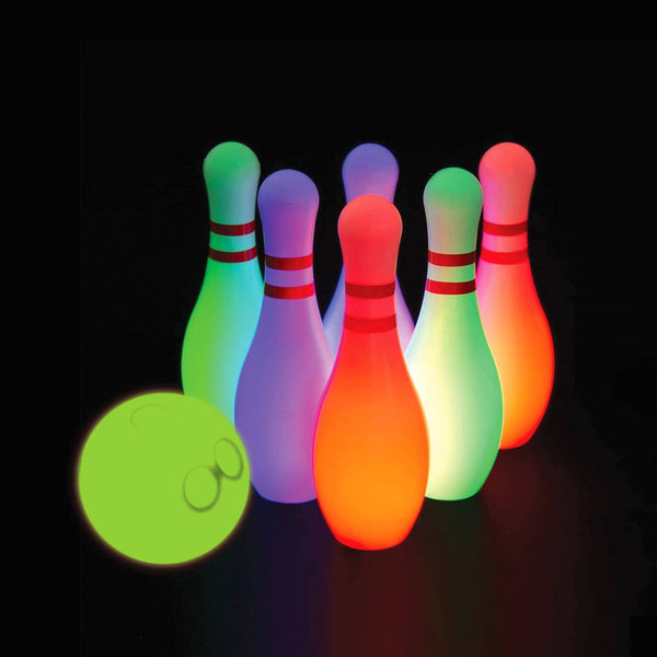 GLOW GAMES LED GLOW LAWN BOWLING SET - 7PC: OUTDOOR GAME WITH LIGHTS FOR AGES 4 - Brand New