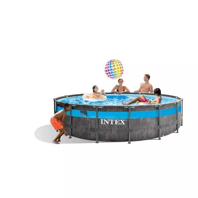 INTEX 14' X 42" CLEARVIEW PRISM FRAME ABOVE GROUND POOL - GRAYWOOD PRINT - Like New