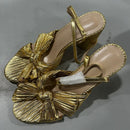 MICIFA WOMEN'S BOW KNOT ANKLE STRAP OPEN TOE HIGH BLOCK SANDALS (EU W43) - GOLD - Like New