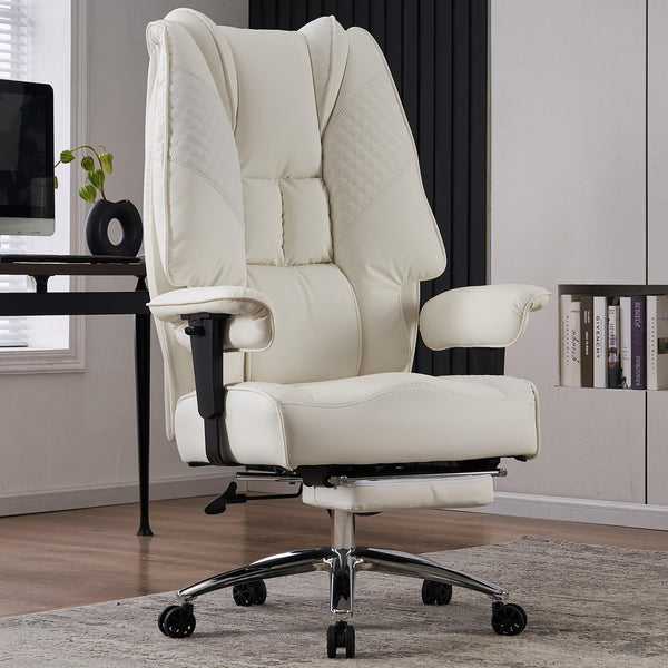 EXCEBET BIG AND TALL OFFICE CHAIR 400LBS WIDE SEAT, LEATHER HIGH BACK - WHITE - Like New