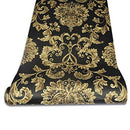 JZ·HOME 90504 Luxury Damask Non-Woven Wallpaper Rolls, Black/Gold - Brand New