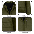 GALAXY BY HARVIC MENS SHERPA-LINED HOODED PUFFER JACKET OLIVE - SIZE: MEN XL - Brand New