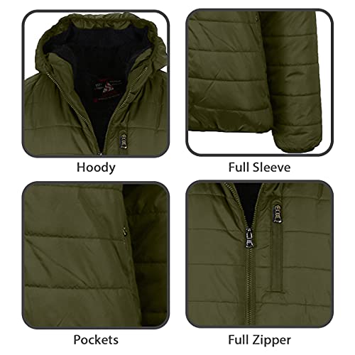 GALAXY BY HARVIC MENS SHERPA-LINED HOODED PUFFER JACKET OLIVE - SIZE: MEN XL - Brand New