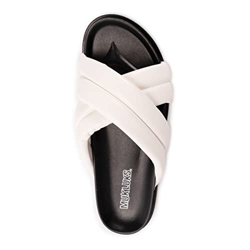 1200164-100 MUK LUKS WOMEN'S TIDAL WAVE SANDALS SIZE: WOMEN 9 WHITE - Like New