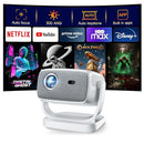 HUANLETOU PORTABLE 1080P PROJECTOR 4K 180° STAND AUTO KEYSTONE A18 - WHITE - Like New