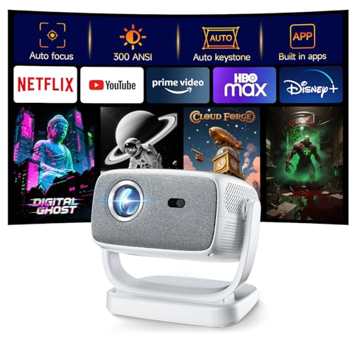 HUANLETOU PORTABLE 1080P PROJECTOR 4K 180° STAND AUTO KEYSTONE A18 - WHITE - Like New