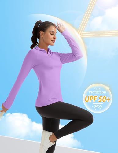 FKEEP WOMEN'S POLO SHIRTS LONG SLEEVE UPF 50+ WORKOUT LAVENDER SIZE XL - Like New