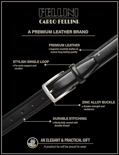 CARLO FELLINI MEN'S DRESS BELT - HAND MADE 100% COW LEATHER BELT - SIZE 38/40 - Like New