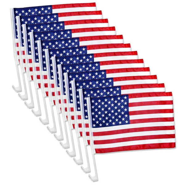 JULYSGIFT US AMERICAN PATRIOTIC CAR WINDOW CLIP FLAG 17" X 12" - 12 COUNT - Like New