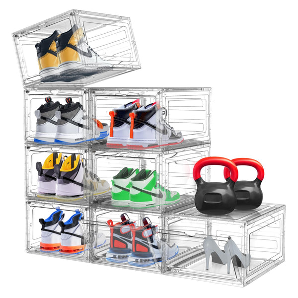 Z ZONAMA 8 PACK SHOE STORAGE BOX STACKABLE SHOE ORGANIZER SIZE 13 - CLEAR Like New