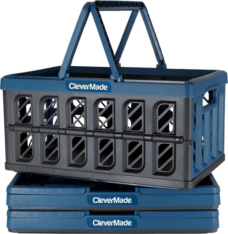 CLEVERMADE COLLAPSIBLE SHOPPING BASKET 24L 6 GAL REUSABLE 3PK - OCEAN/BLACK Like New