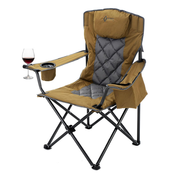 ARROWHEAD OUTDOOR PORTABLE FOLDING CAMPING QUAD CHAIR W/ 6-CAN COOLER - BROWN - Like New