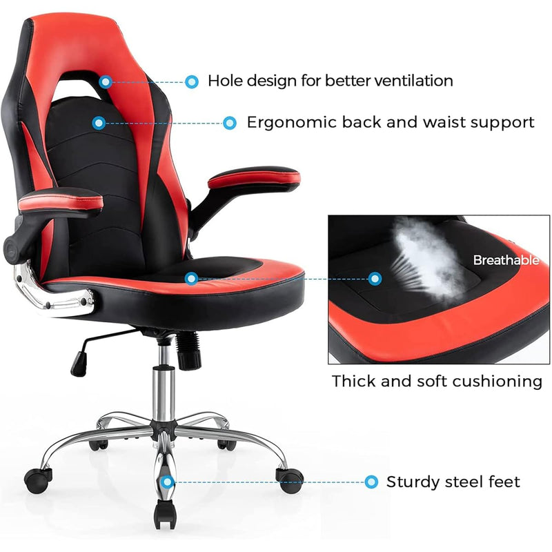 SMUGDESK C-3595 ERGONOMIC HIGH BACK ROLLING COMPUTER CHAIR - BLACK/RED - Like New