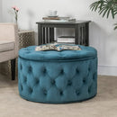 Adeco Round Storage Ottoman Button Tufted Footrest Stool Bench Teal- Velvet - Brand New