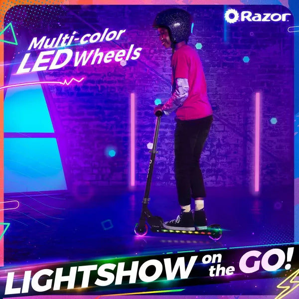 RAZOR A+ 2 WHEEL SCOOTER WITH LED LIGHTS - BLACK - Like New