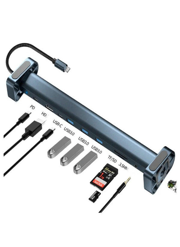 GENERIC 10 IN 1 USB C HUB DOCKING STATION USB C ADAPTER MULTI PORT - GRAY - Like New