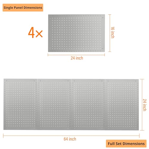 LUGO 24"X16" METAL PEGBOARD WALL ORGANIZER, 128 PC 128 PC PG-2416-SET-CM-GRY - Like New