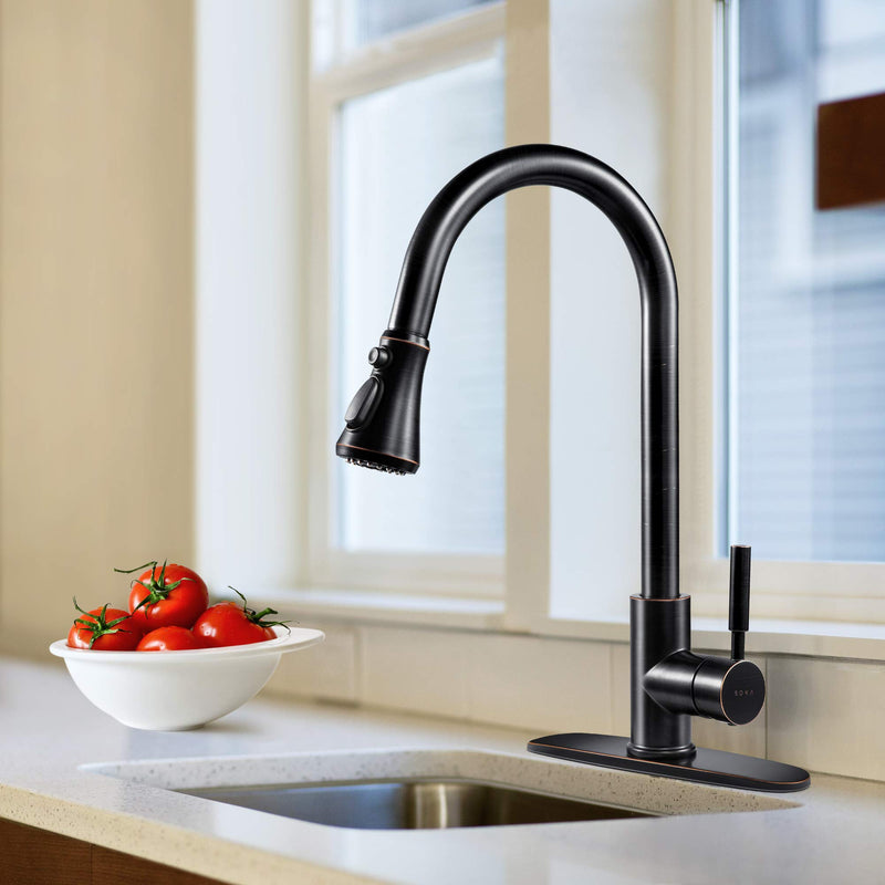 SOKA PULL DOWN KITCHEN FAUCET WITH SPRAYER HIGH ARC AQUABLADE - Like New