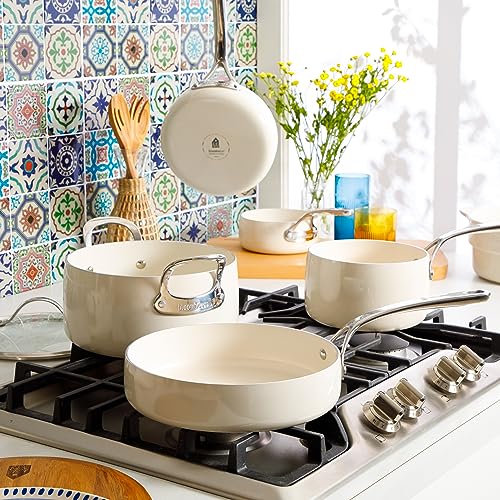 Bloomhouse 12 Piece Aluminum Pots and Pans Cookware Set - Oat White - Like New