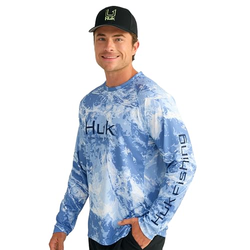 HUK Men's Camo Icon X Performance Fishing Shirt Mossy Oak Stormy Spindrift - Brand New