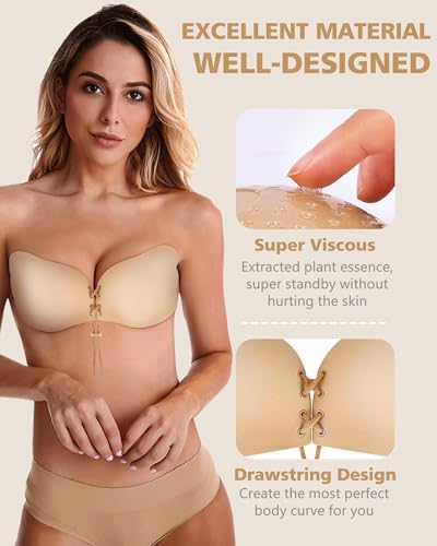 Cmojsk Sticky Bra, Backless Strapless Bra Push Up, Adhesive Invisible Lift Up - Brand New