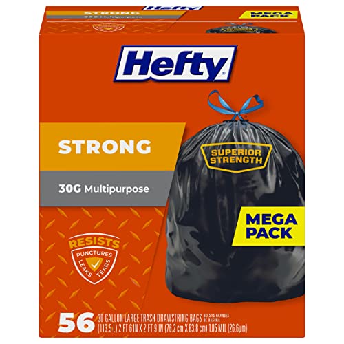 Hefty Strong 30 Gallon Trash Bags, Large Trash Bags 30 Gallon Size - BLACK - Brand New