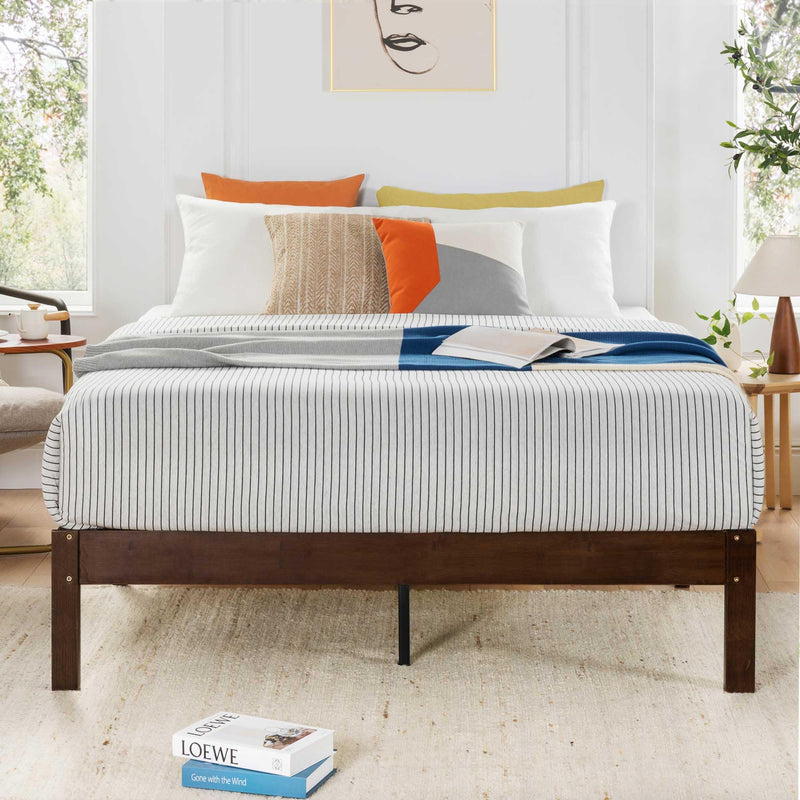 Mellow Asher 14 Inch Bamboo Wood Platform Bed with Wooden Slats, Full- Coffee - Like New